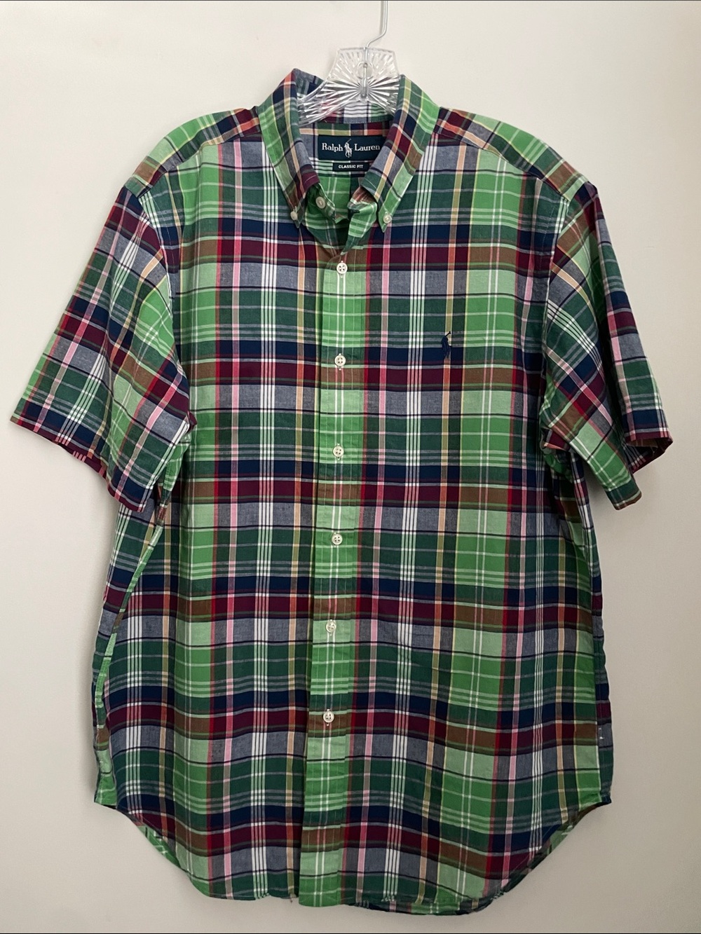 Ralph Lauren Plaid Classic Fit Button-Down Shirt Men’s Large Short-Sleeve Green